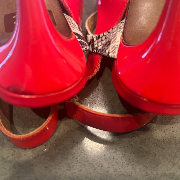 France Mode Red Patent Heel Slingbacks with Snakeskin detail 36.5/6 - Picture 13 of 13